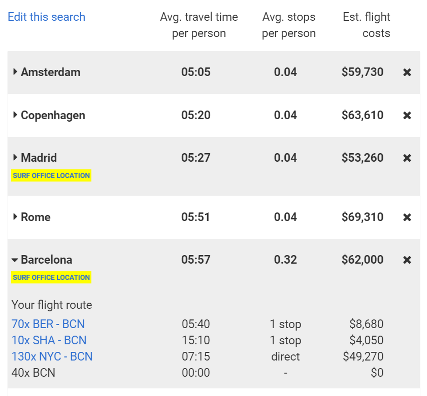 Location Finder - search flight results
